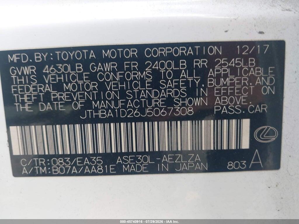 JTHBA1D26J5067308 2018 LEXUS IS 300 photo no. 9