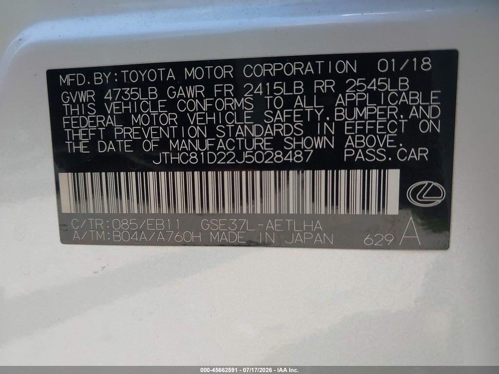 JTHC81D22J5028487 2018 LEXUS IS 300 photo no. 9