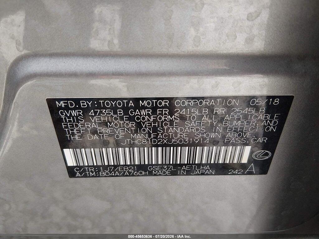 JTHC81D2XJ5031914 2018 LEXUS IS 300 photo no. 9