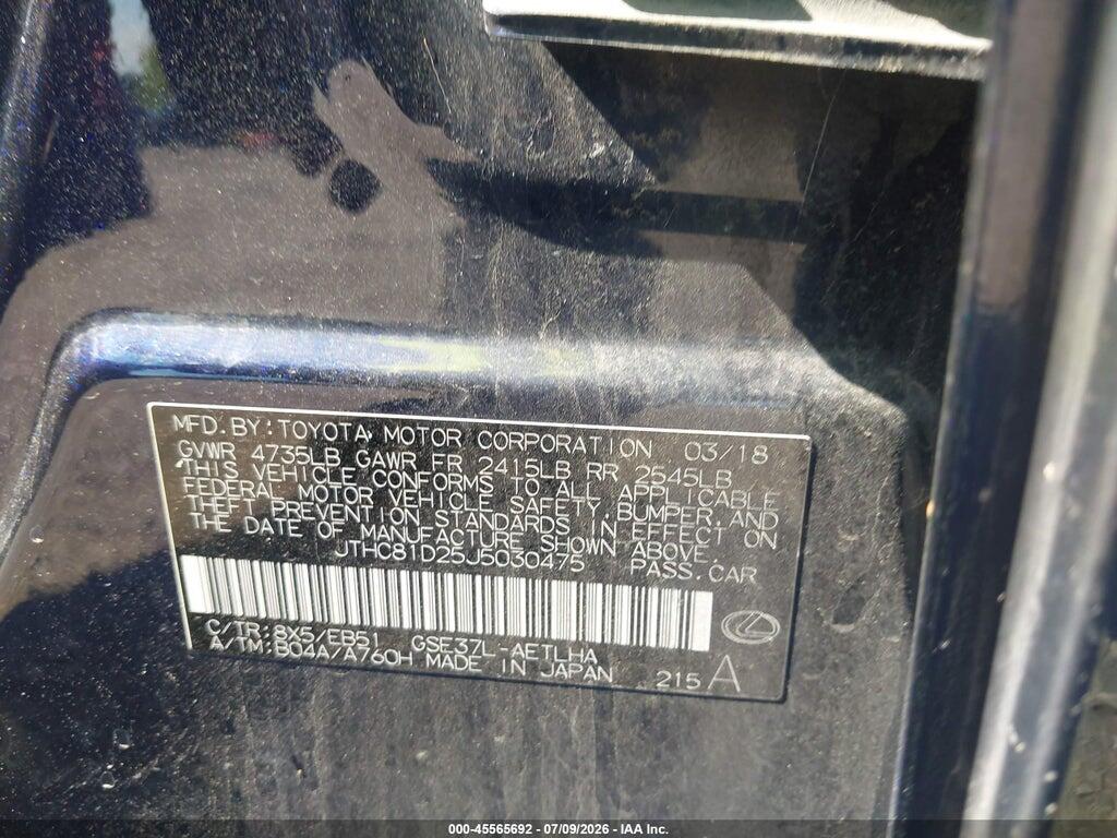 JTHC81D25J5030475 2018 LEXUS IS 300 photo no. 9