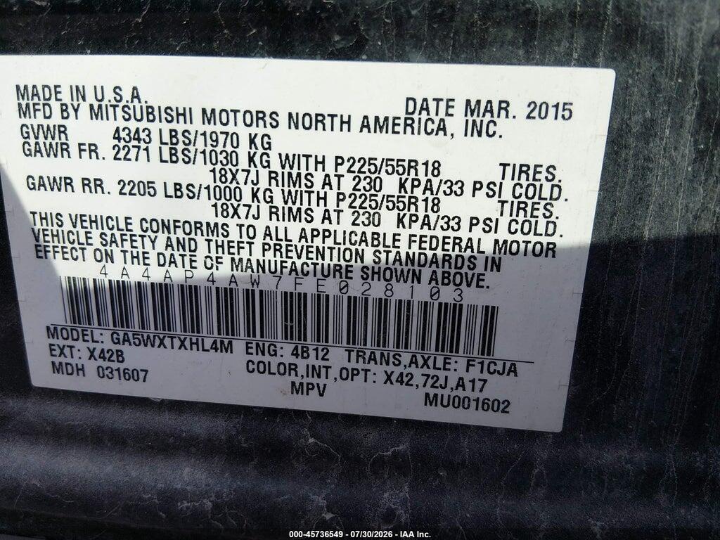 4A4AP4AW7FE028103 2015 MITSUBISHI OUTLANDER SPORT photo no. 9
