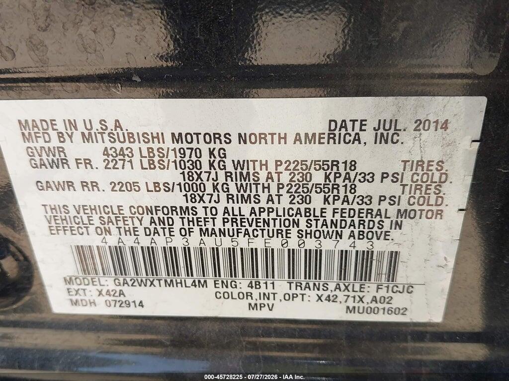 4A4AP3AU5FE003743 2015 MITSUBISHI OUTLANDER SPORT photo no. 9