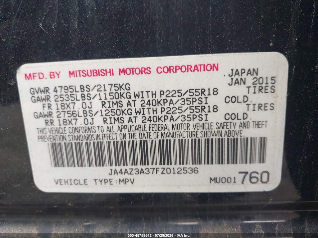 JA4AZ3A37FZ012536 2015 MITSUBISHI OUTLANDER photo no. 9