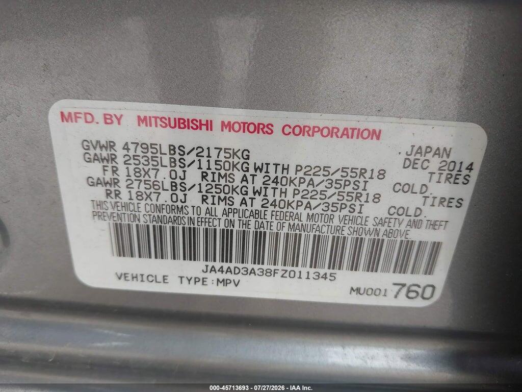 JA4AD3A38FZ011345 2015 MITSUBISHI OUTLANDER photo no. 9