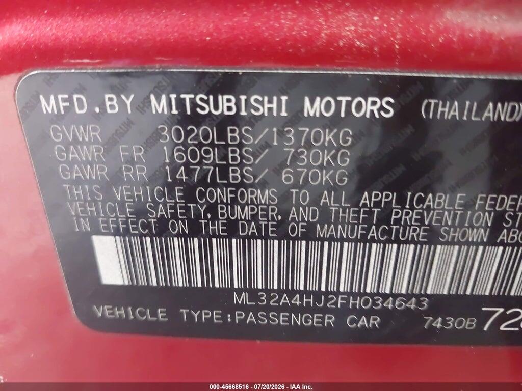 ML32A4HJ2FH034643 2015 MITSUBISHI MIRAGE photo no. 9