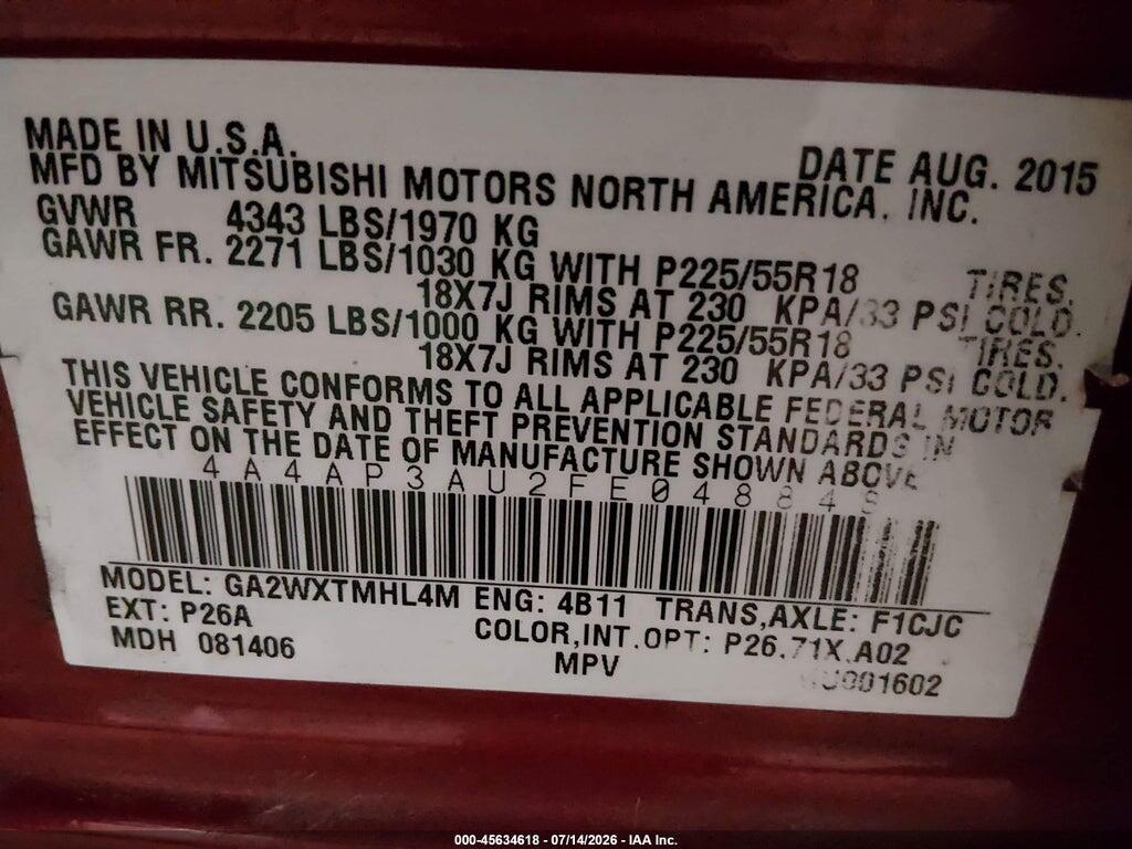4A4AP3AU2FE048848 2015 MITSUBISHI OUTLANDER SPORT photo no. 9