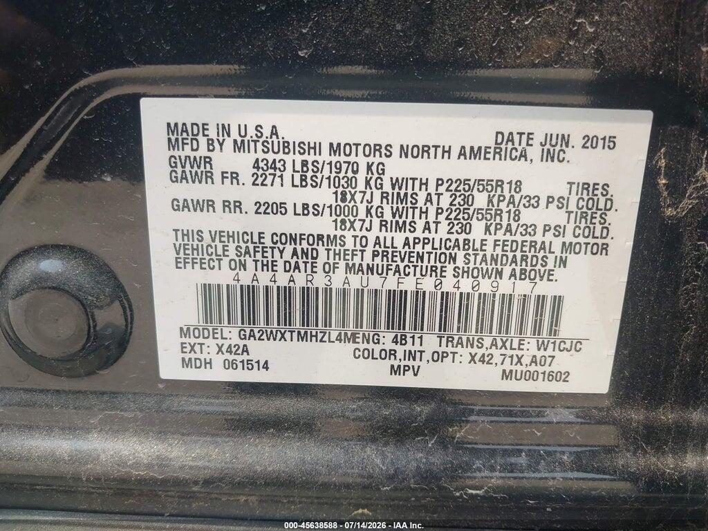 4A4AR3AU7FE040917 2015 MITSUBISHI OUTLANDER SPORT photo no. 9