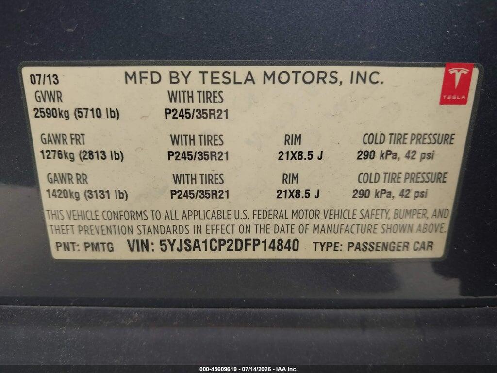 5YJSA1CP2DFP14840 2013 TESLA MODEL S photo no. 9
