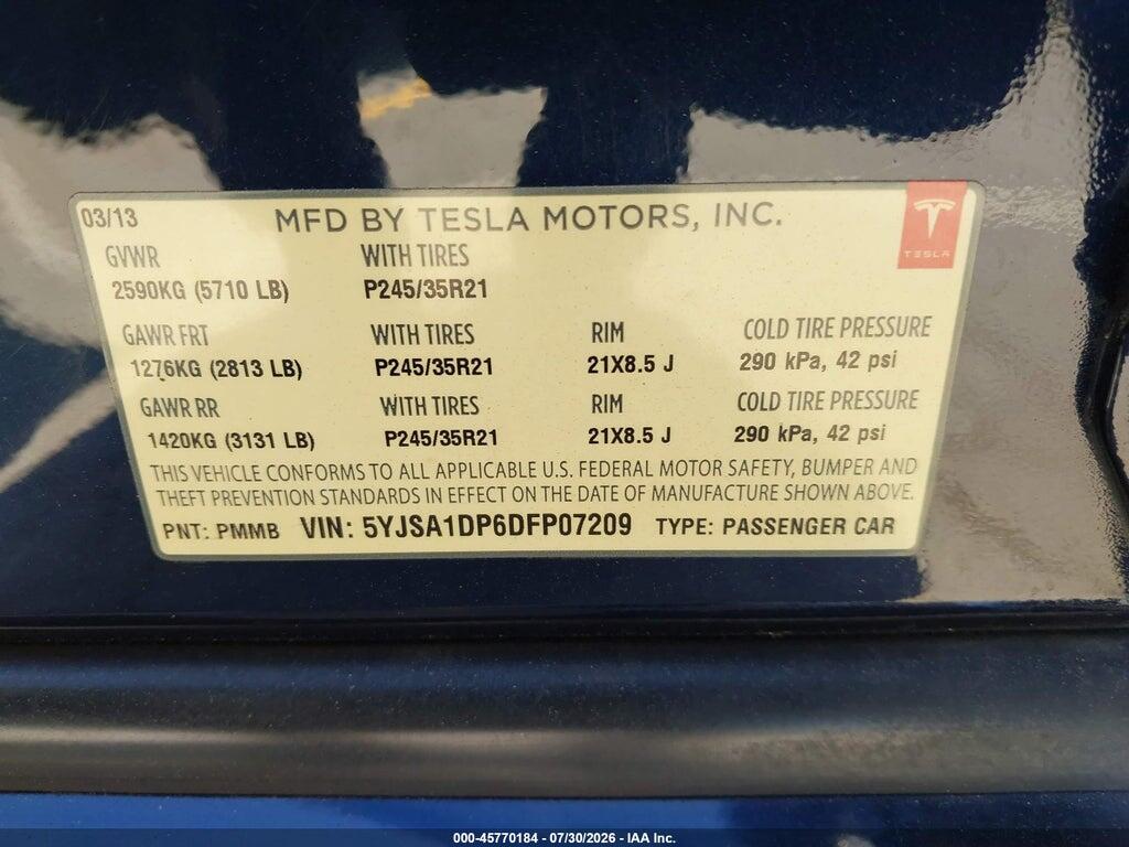 5YJSA1DP6DFP07209 2013 TESLA MODEL S photo no. 9