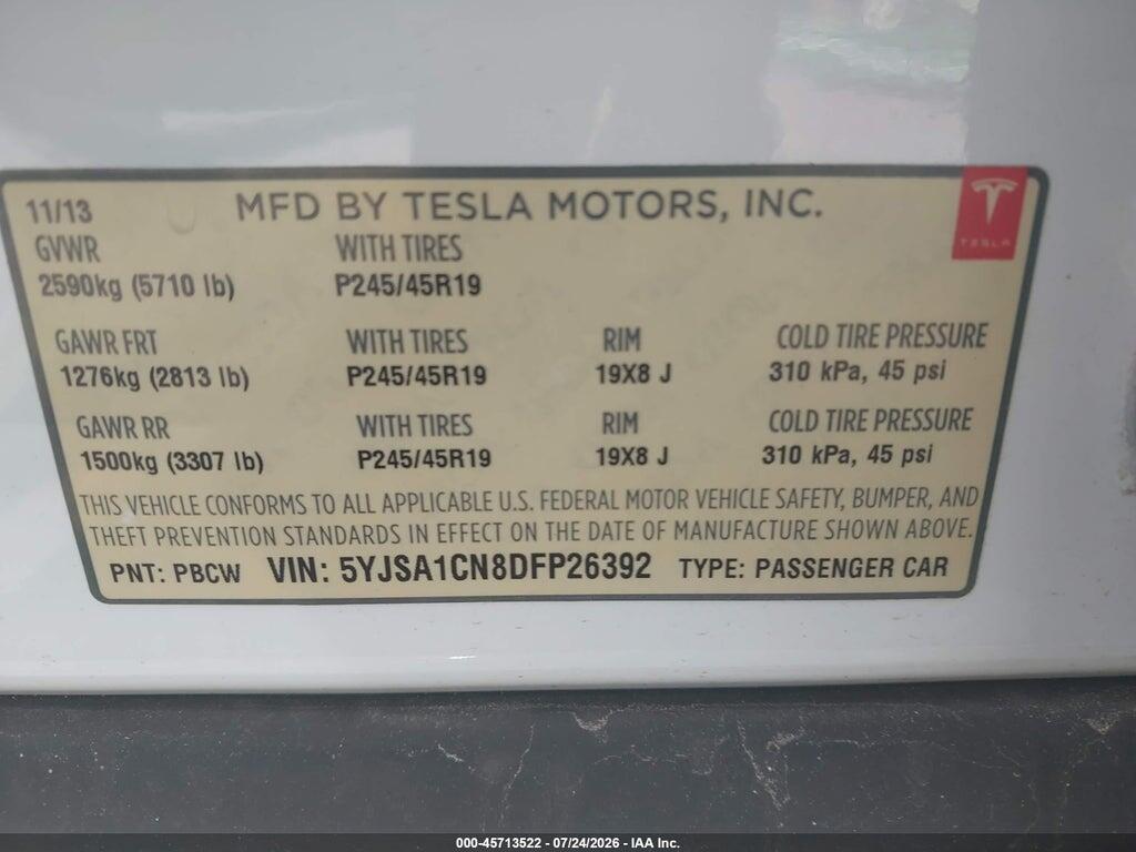 5YJSA1CN8DFP26392 2013 TESLA MODEL S photo no. 9