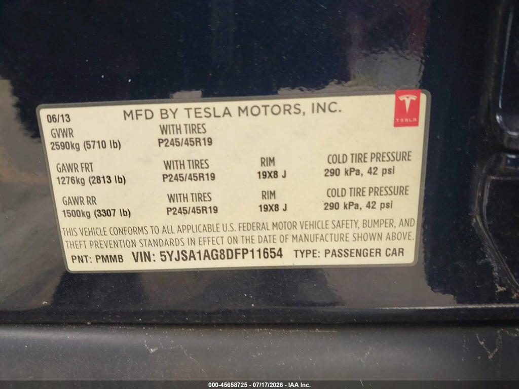 5YJSA1AG8DFP11654 2013 TESLA MODEL S photo no. 9