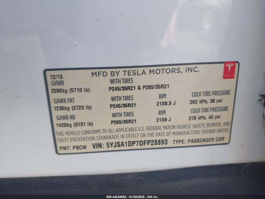 5YJSA1DP7DFP28893 2013 TESLA MODEL S photo no. 9