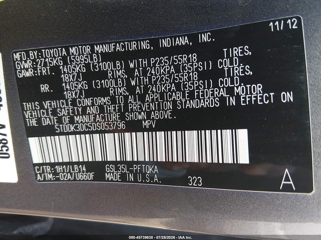 5TDDK3DC5DS053796 2013 TOYOTA SIENNA photo no. 9