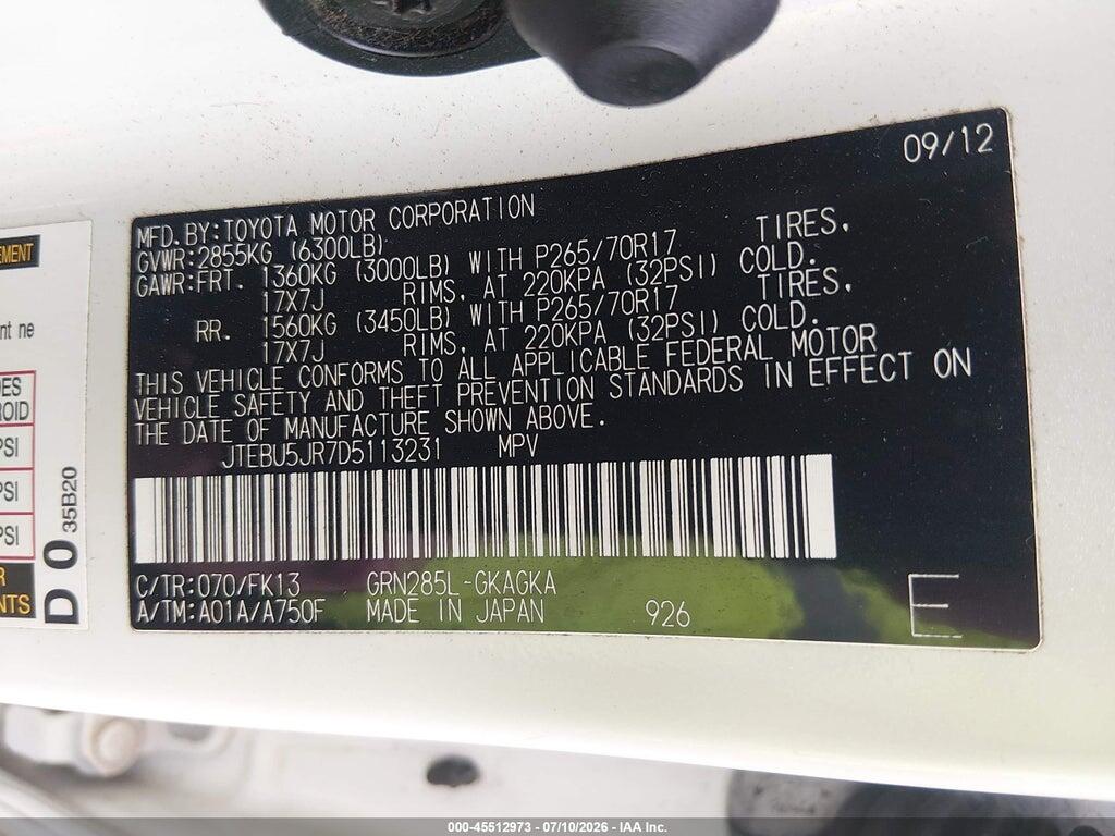 JTEBU5JR7D5113231 2013 TOYOTA 4RUNNER photo no. 9