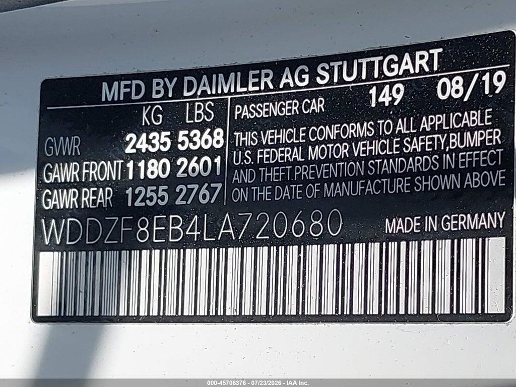 WDDZF8EB4LA720680 2020 MERCEDES-BENZ E 350 photo no. 9