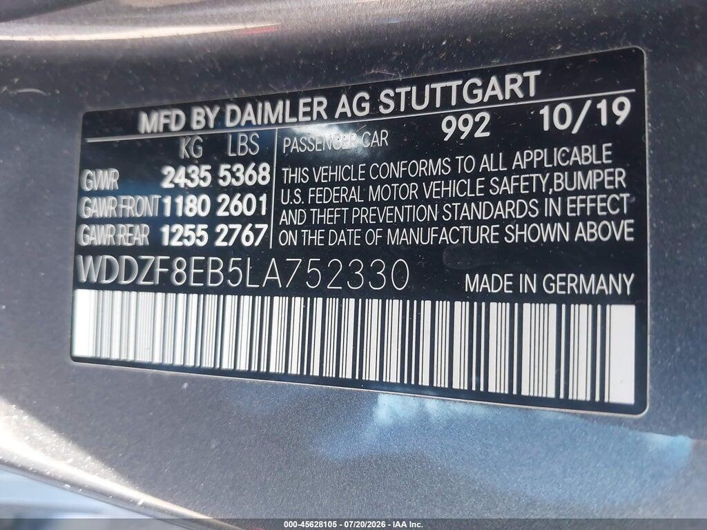 WDDZF8EB5LA752330 2020 MERCEDES-BENZ E 350 photo no. 9