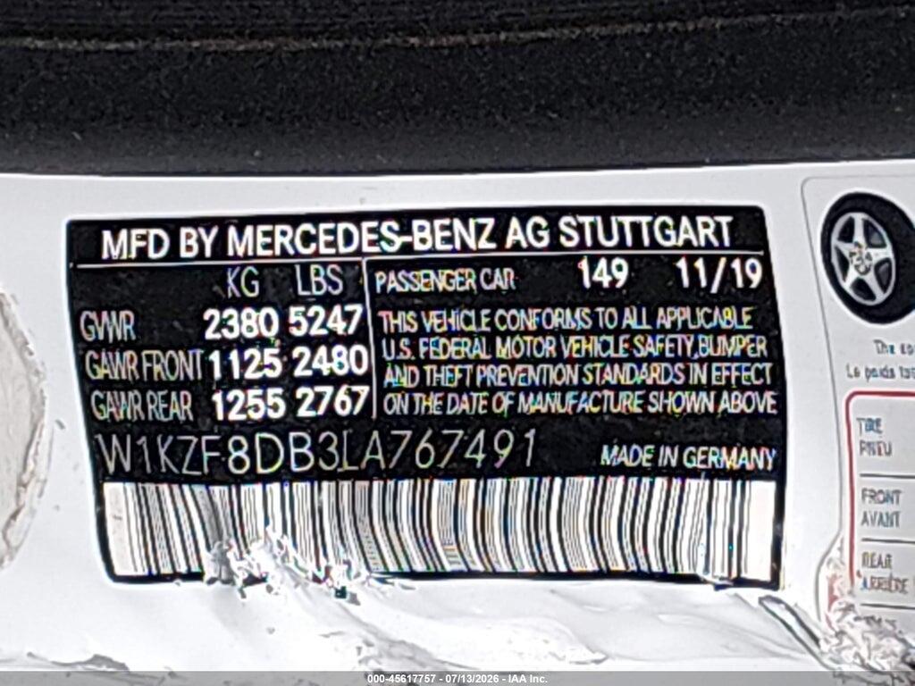 W1KZF8DB3LA767491 2020 MERCEDES-BENZ E 350 photo no. 9