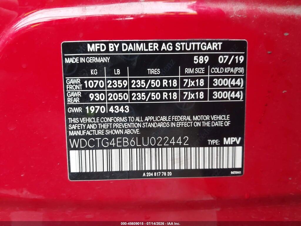 WDCTG4EB6LU022442 2020 MERCEDES-BENZ GLA 250 photo no. 9