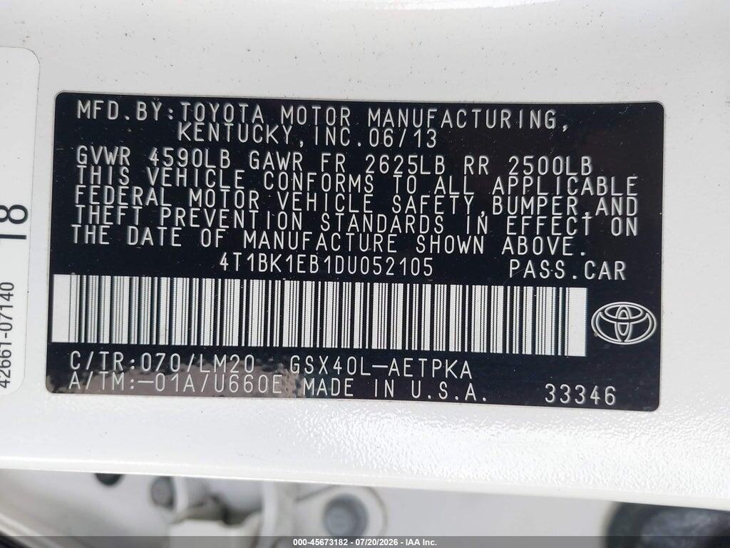 4T1BK1EB1DU052105 2013 TOYOTA AVALON photo no. 9