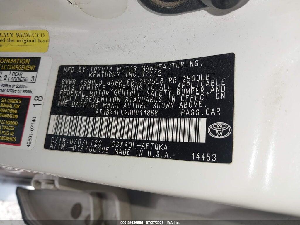 4T1BK1EB2DU011868 2013 TOYOTA AVALON photo no. 9