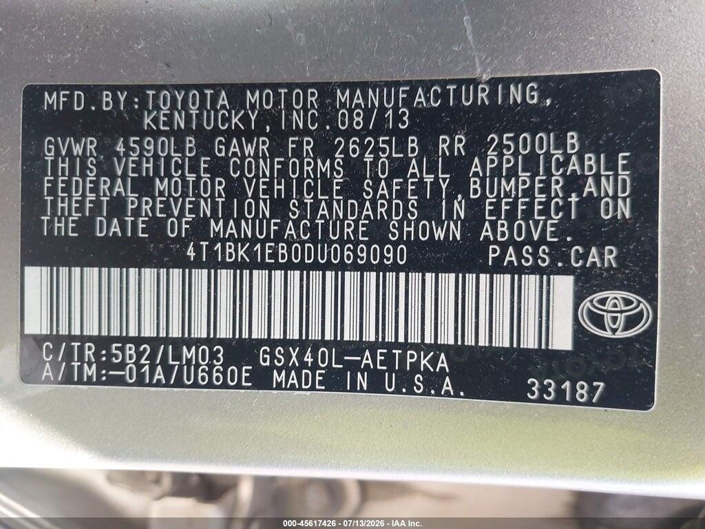 4T1BK1EB0DU069090 2013 TOYOTA AVALON photo no. 9