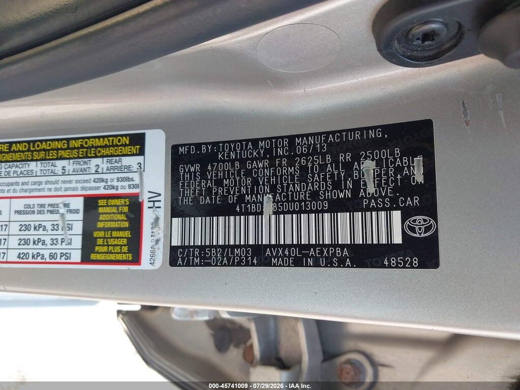 4T1BD1EB5DU013009 2013 TOYOTA AVALON HYBRID photo no. 9