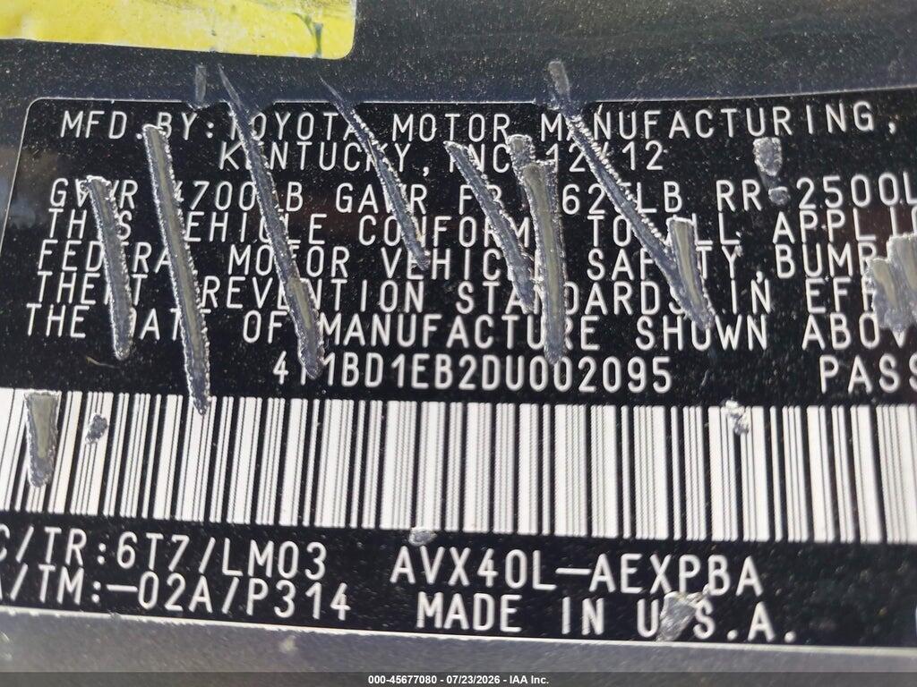 4T1BD1EB2DU002095 2013 TOYOTA AVALON HYBRID photo no. 9