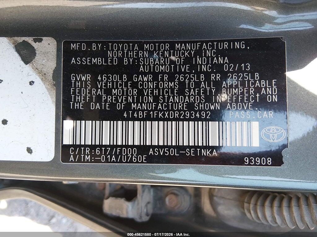 4T4BF1FKXDR293492 2013 TOYOTA CAMRY photo no. 9