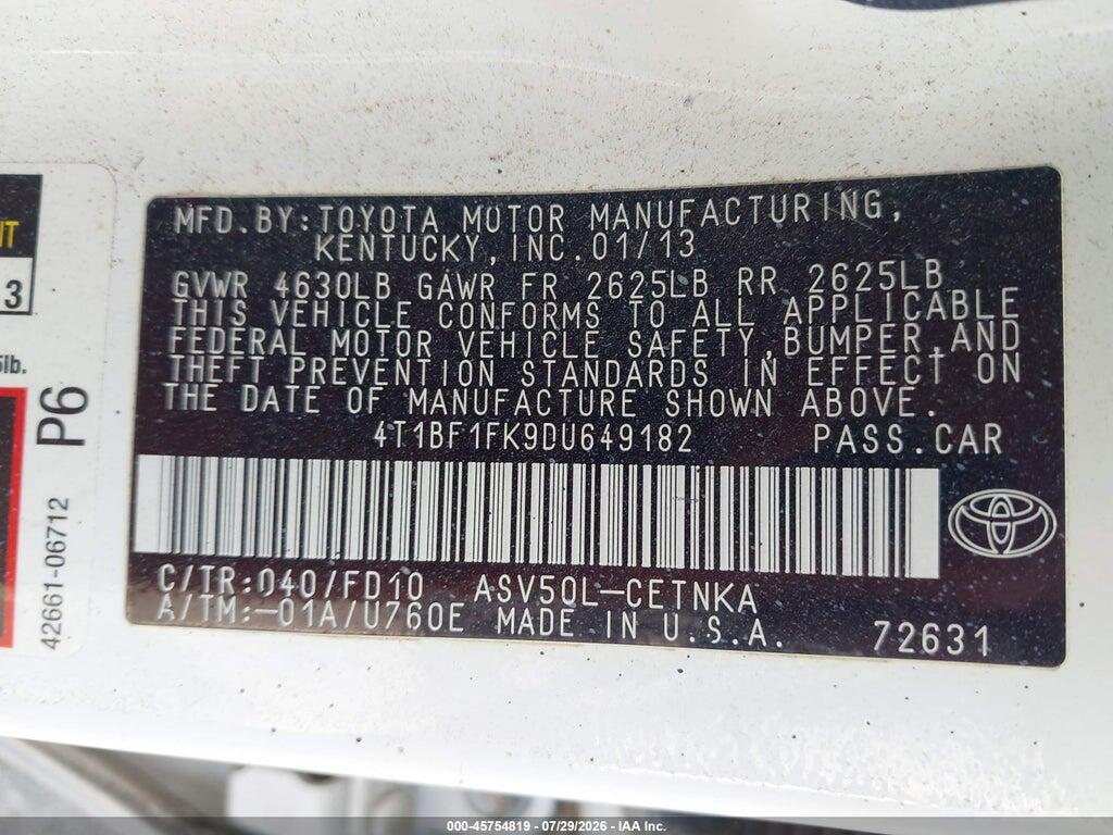 4T1BF1FK9DU649182 2013 TOYOTA CAMRY photo no. 9