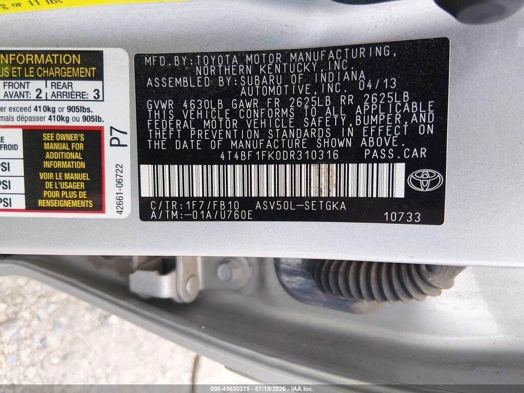 4T4BF1FK0DR310316 2013 TOYOTA CAMRY photo no. 9