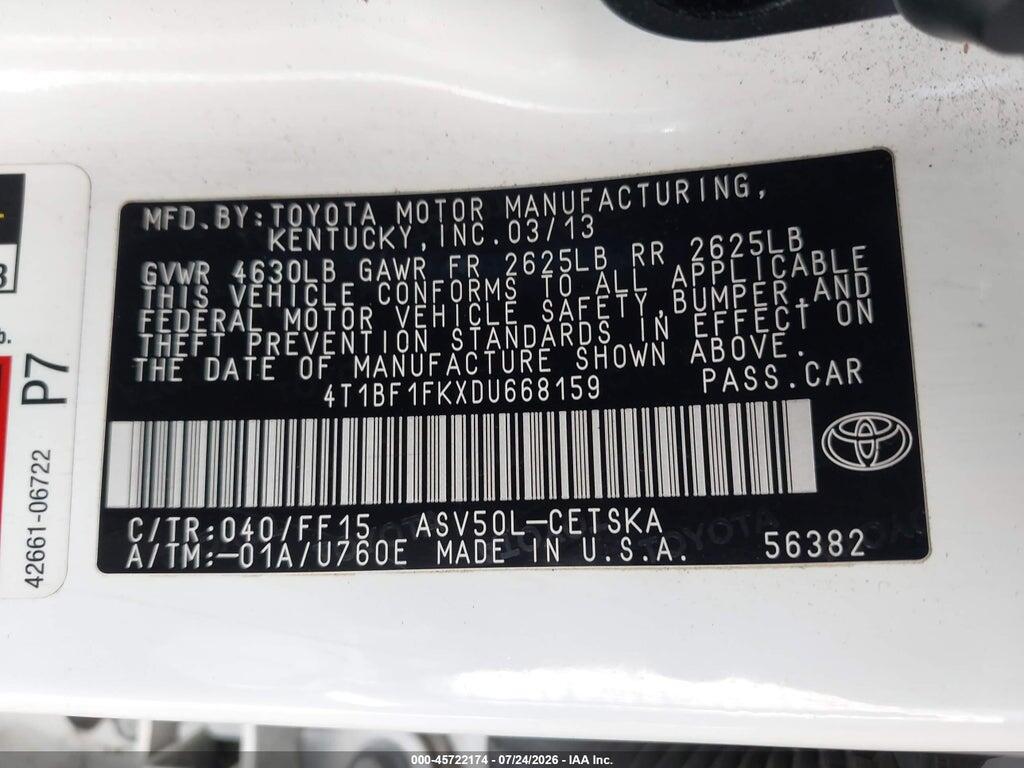 4T1BF1FKXDU668159 2013 TOYOTA CAMRY photo no. 9