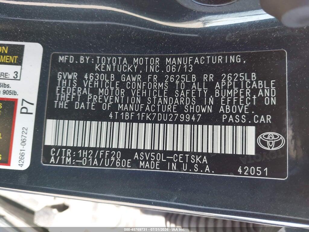 4T1BF1FK7DU279947 2013 TOYOTA CAMRY photo no. 9