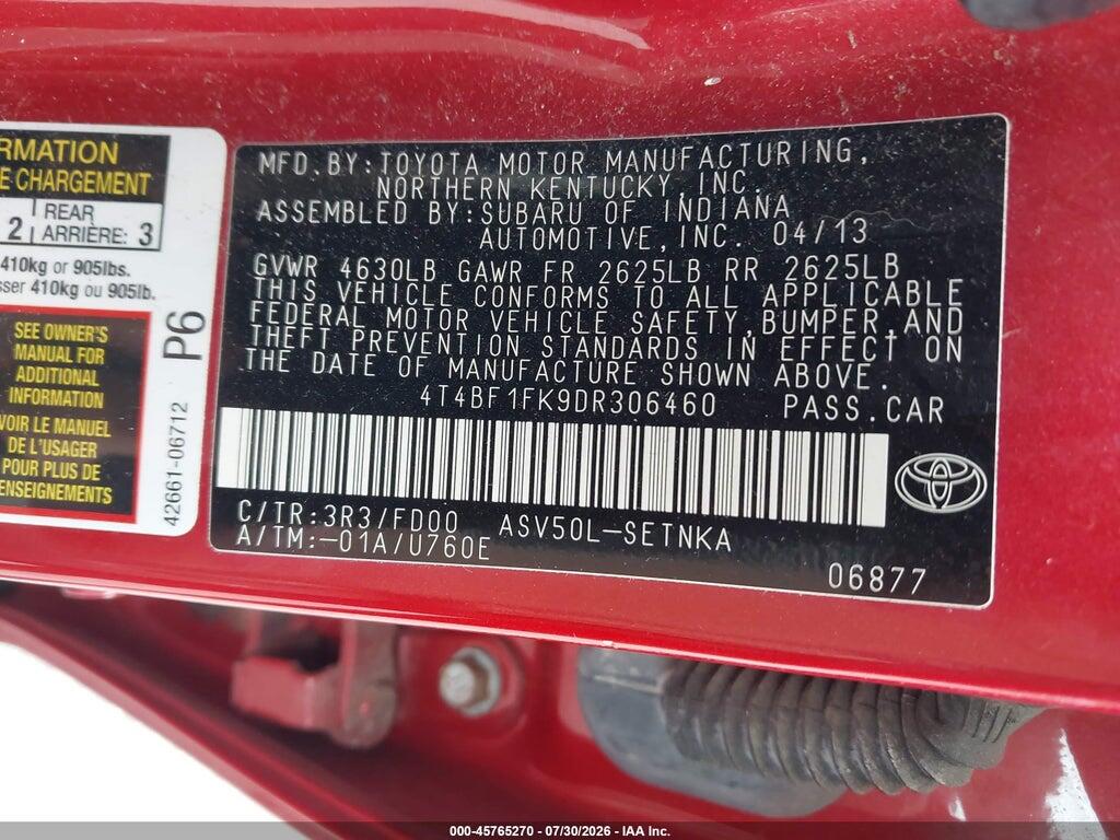 4T4BF1FK9DR306460 2013 TOYOTA CAMRY photo no. 9