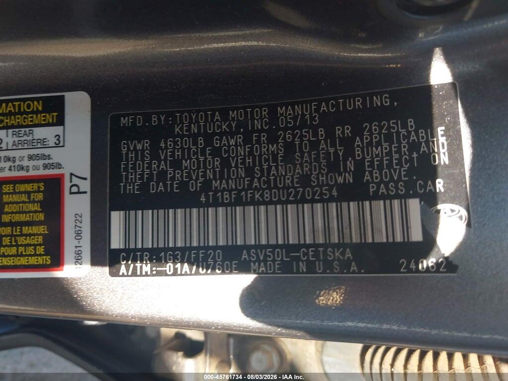 4T1BF1FK8DU270254 2013 TOYOTA CAMRY photo no. 9
