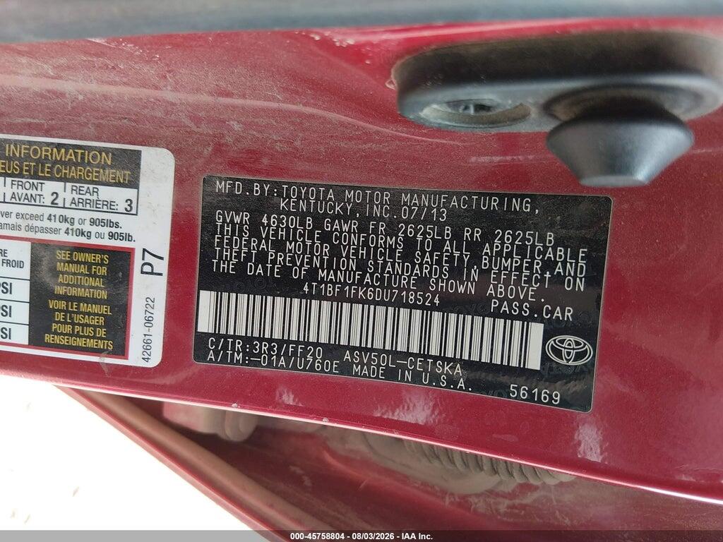 4T1BF1FK6DU718524 2013 TOYOTA CAMRY photo no. 9