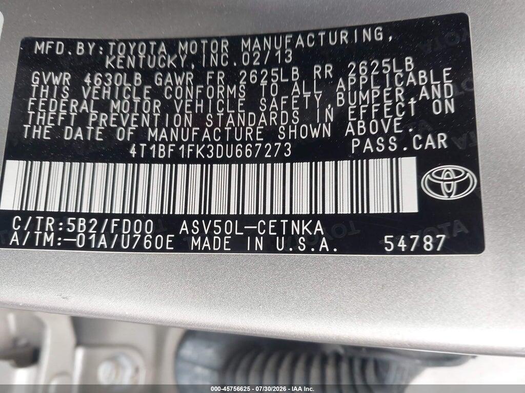 4T1BF1FK3DU667273 2013 TOYOTA CAMRY photo no. 9