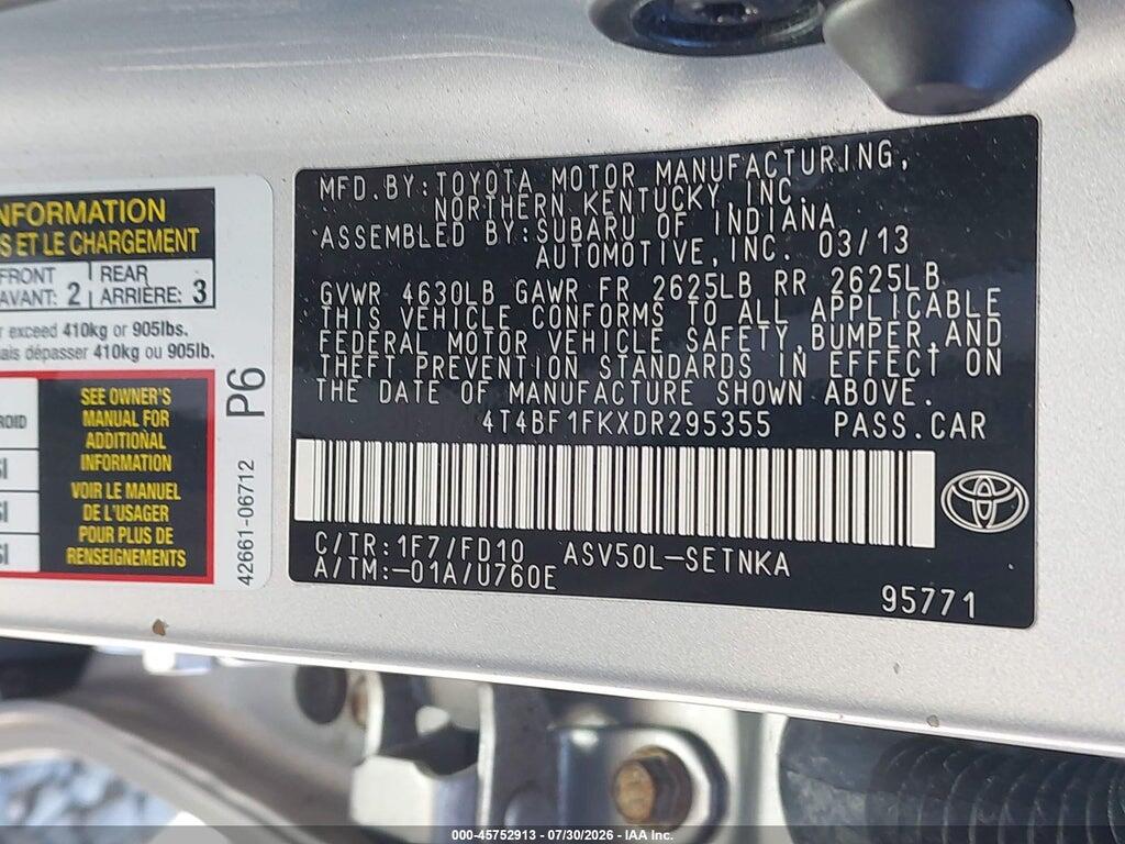 4T4BF1FKXDR295355 2013 TOYOTA CAMRY photo no. 9