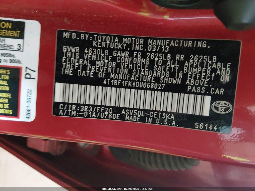 4T1BF1FK4DU668027 2013 TOYOTA CAMRY photo no. 9