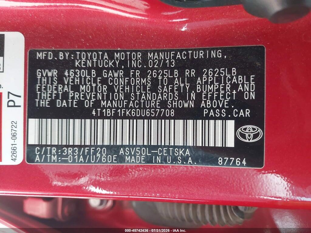 4T1BF1FK6DU657708 2013 TOYOTA CAMRY photo no. 9