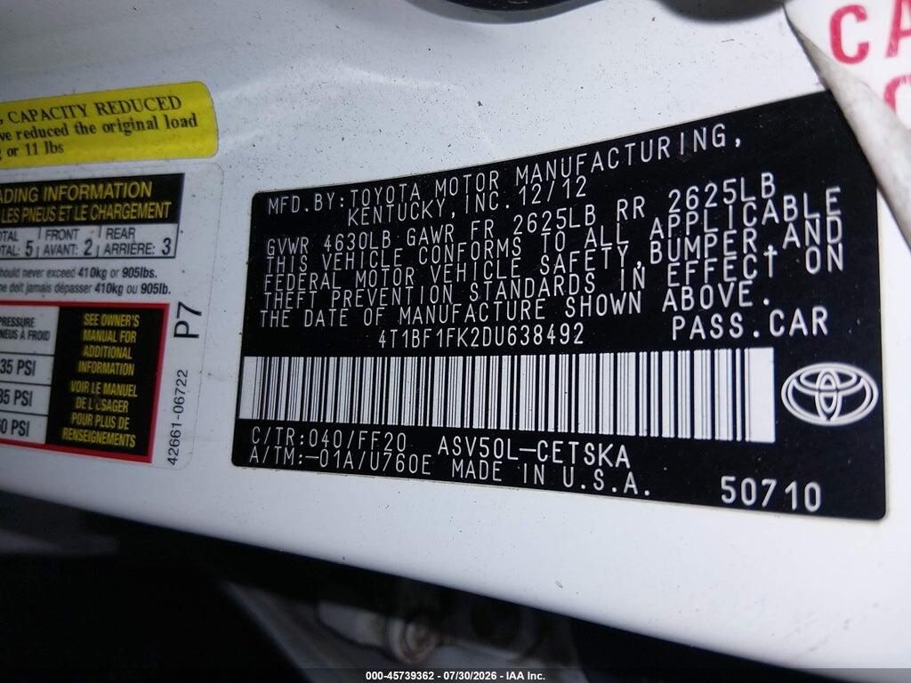 4T1BF1FK2DU638492 2013 TOYOTA CAMRY photo no. 9