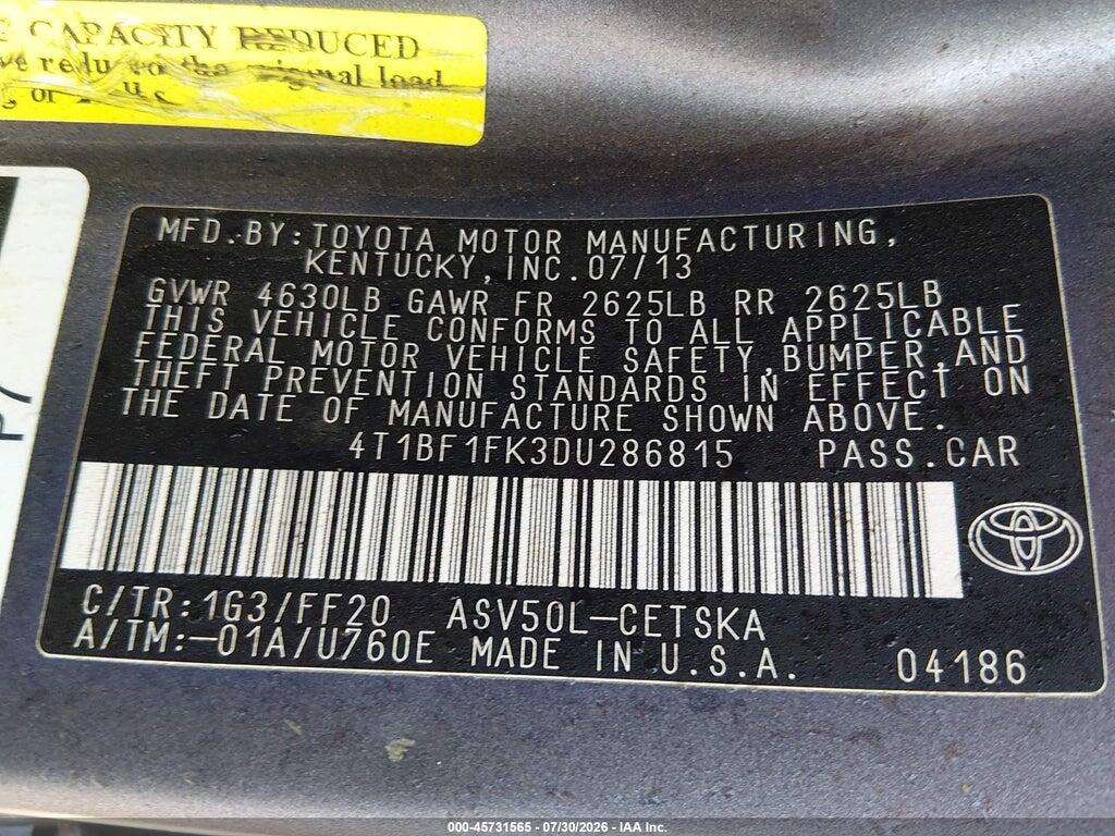 4T1BF1FK3DU286815 2013 TOYOTA CAMRY photo no. 9