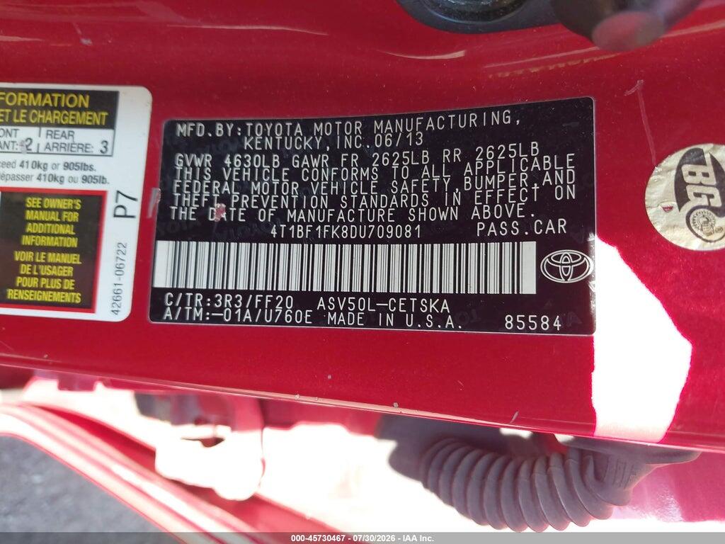 4T1BF1FK8DU709081 2013 TOYOTA CAMRY photo no. 9