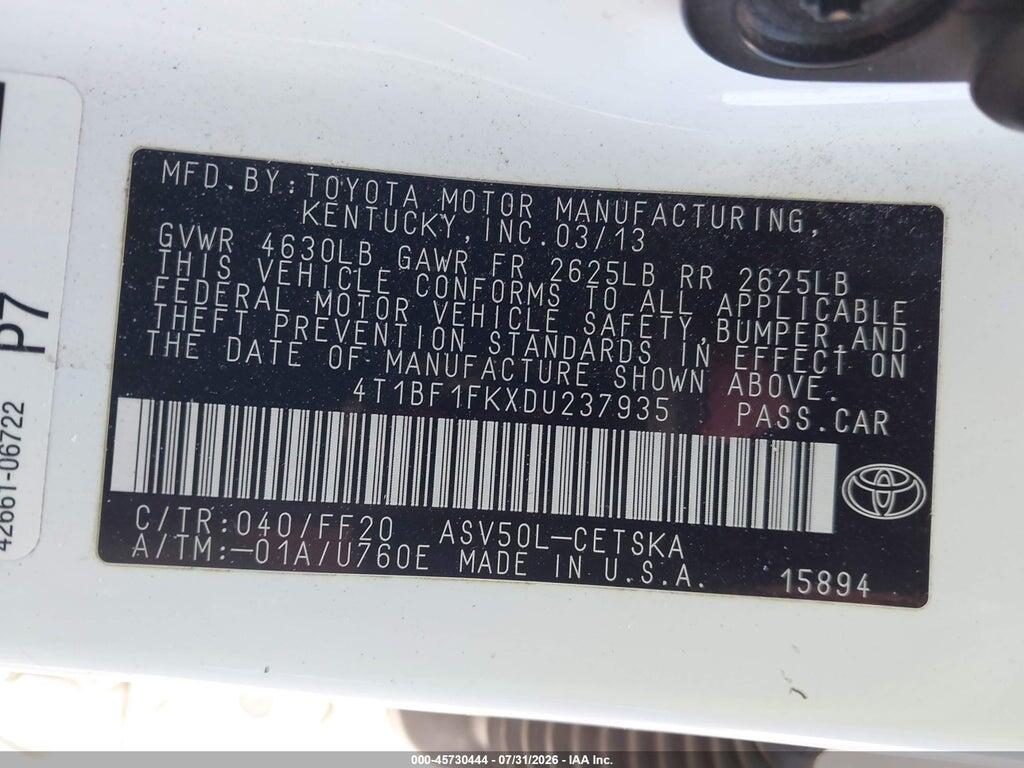 4T1BF1FKXDU237935 2013 TOYOTA CAMRY photo no. 9