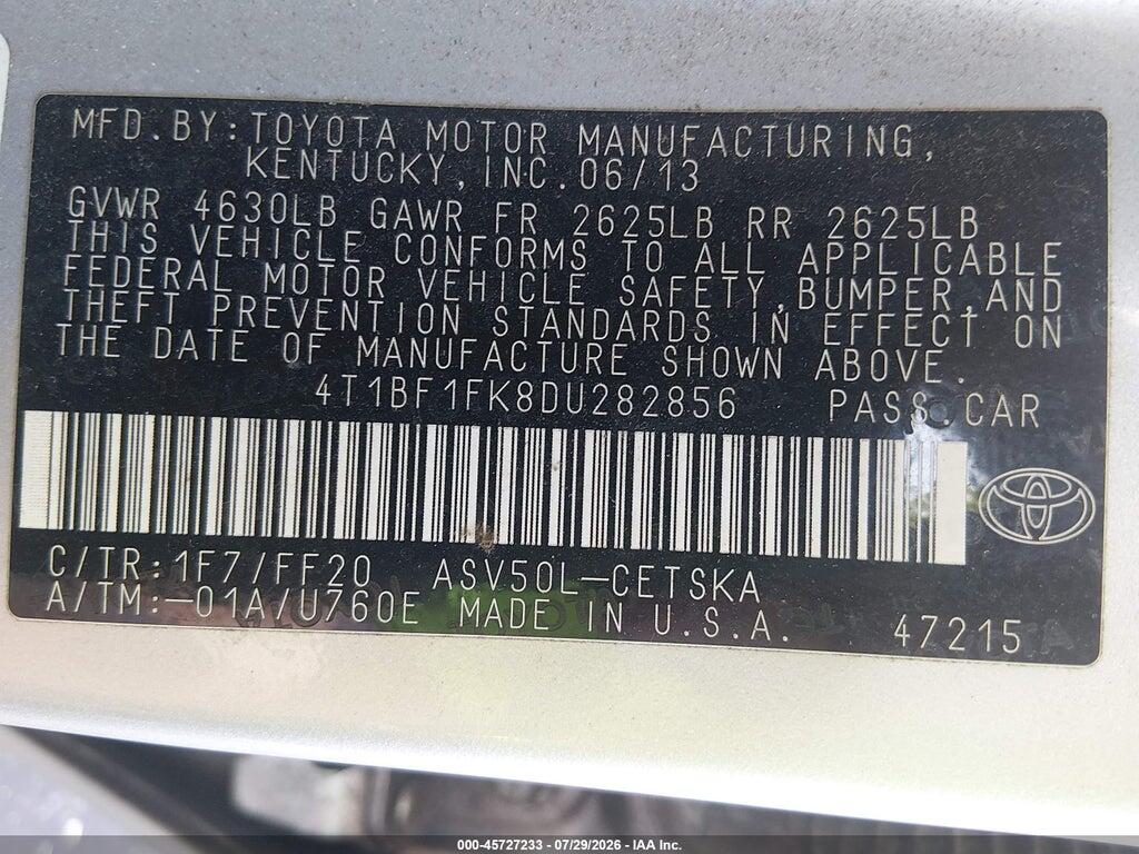 4T1BF1FK8DU282856 2013 TOYOTA CAMRY photo no. 9