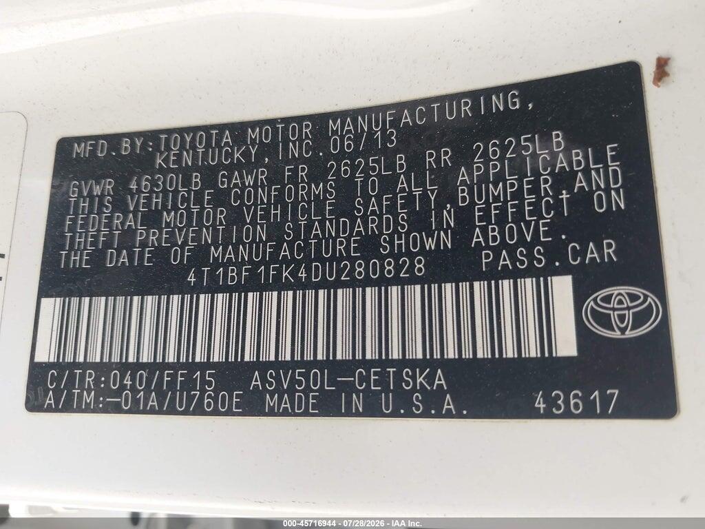 4T1BF1FK4DU280828 2013 TOYOTA CAMRY photo no. 9