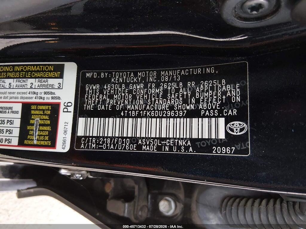4T1BF1FK6DU296397 2013 TOYOTA CAMRY photo no. 9