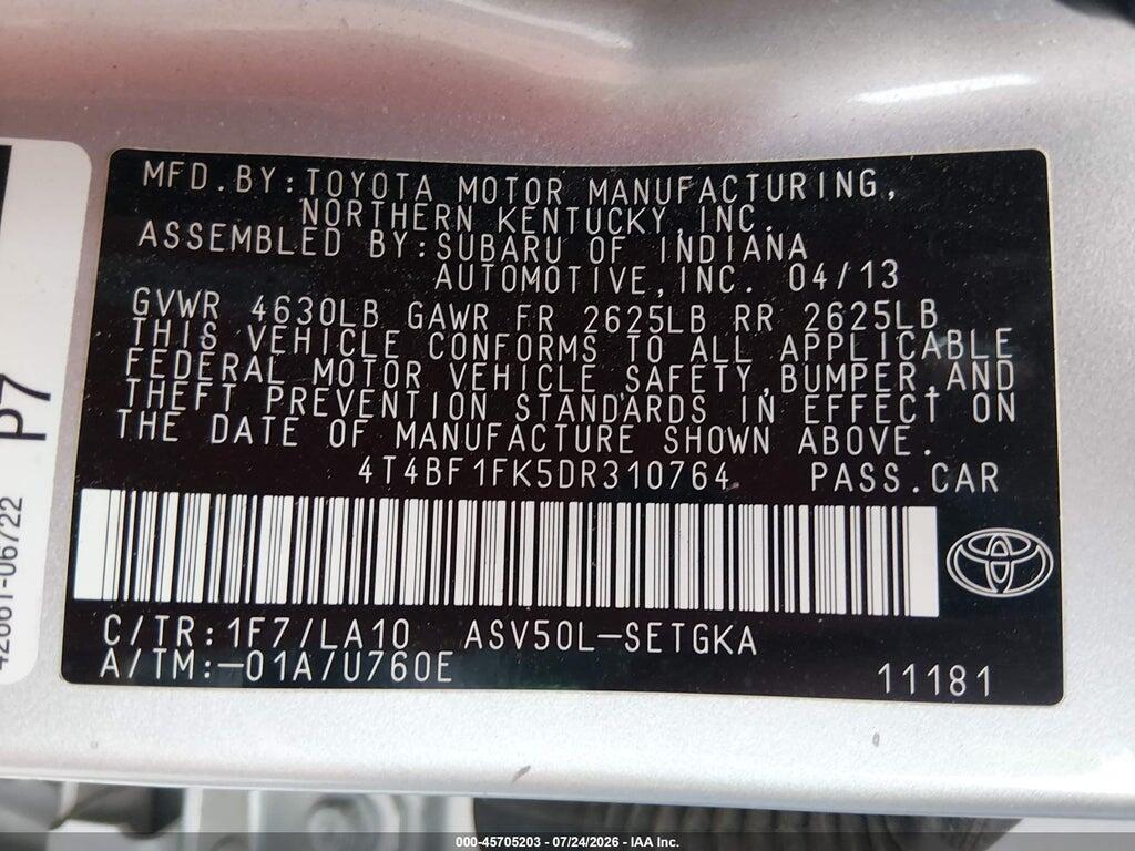 4T4BF1FK5DR310764 2013 TOYOTA CAMRY photo no. 9