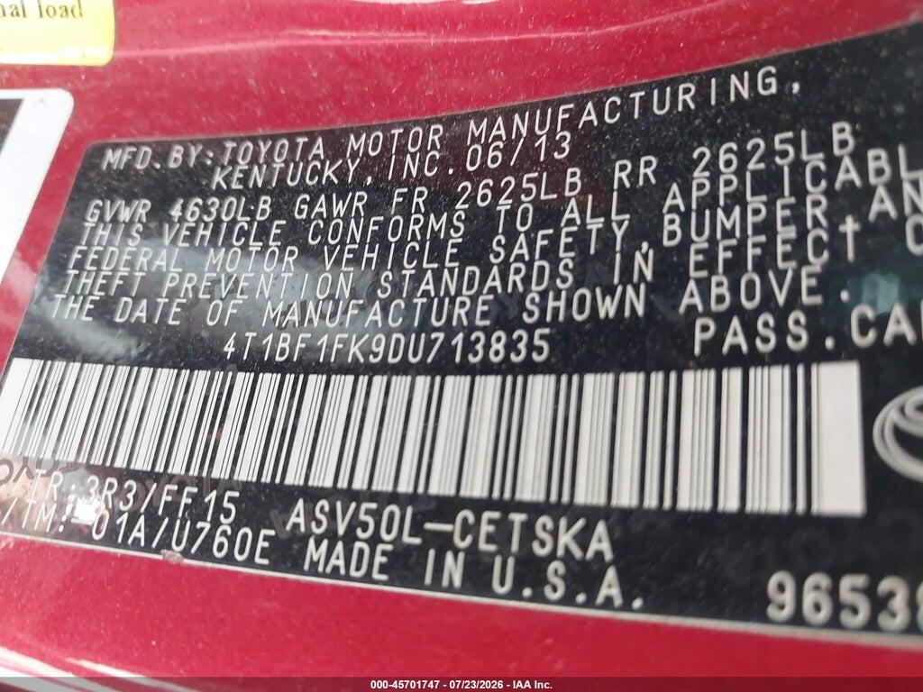 4T1BF1FK9DU713835 2013 TOYOTA CAMRY photo no. 9