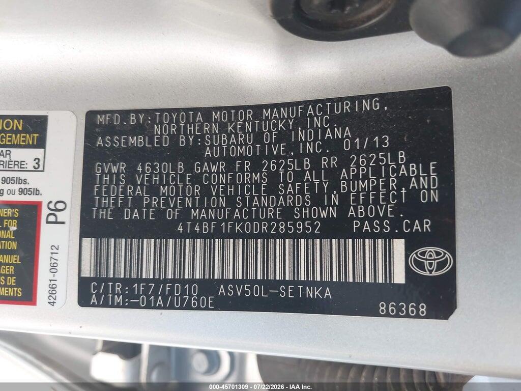 4T4BF1FK0DR285952 2013 TOYOTA CAMRY photo no. 9