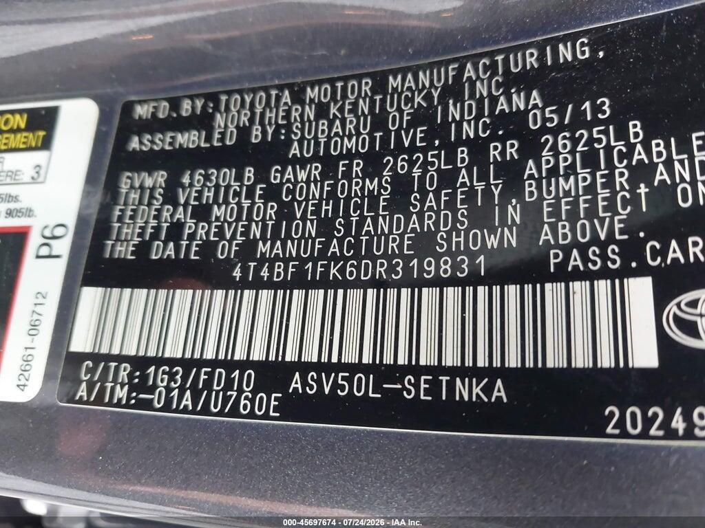 4T4BF1FK6DR319831 2013 TOYOTA CAMRY photo no. 9